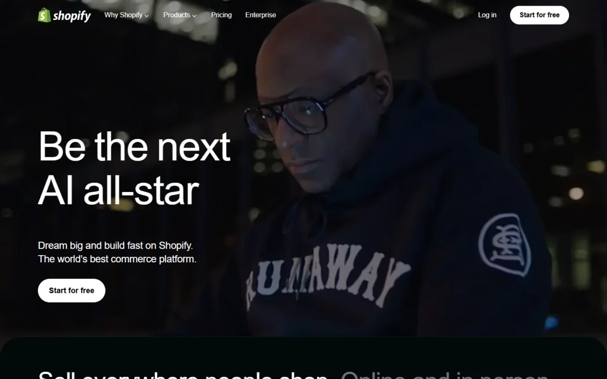 Shopify homepage, first screen