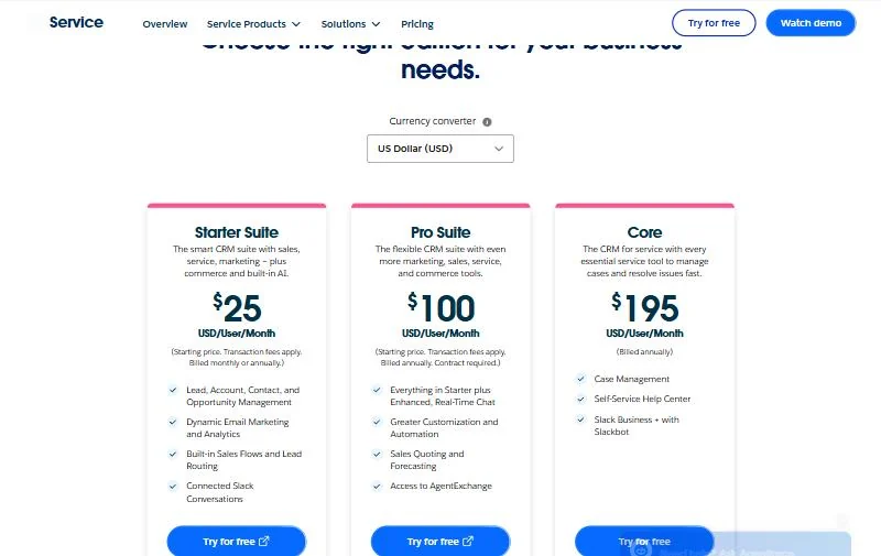 Salesforce pricing page
