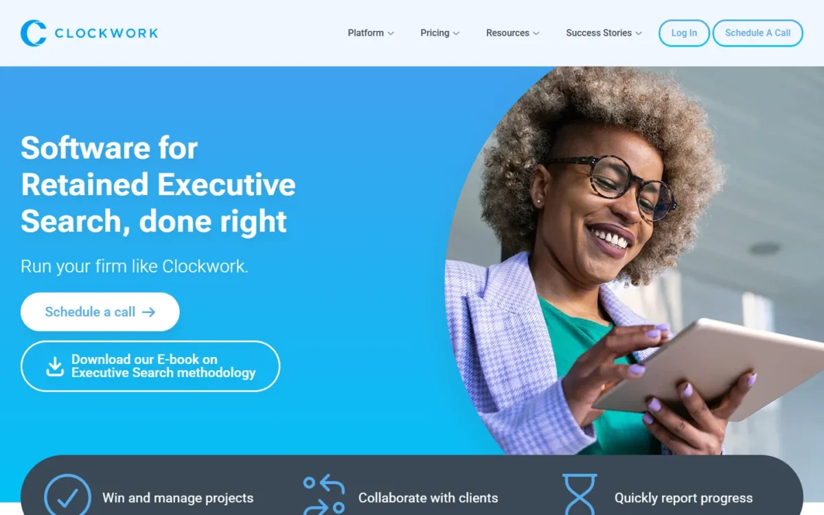 Clockwork homepage, first screen