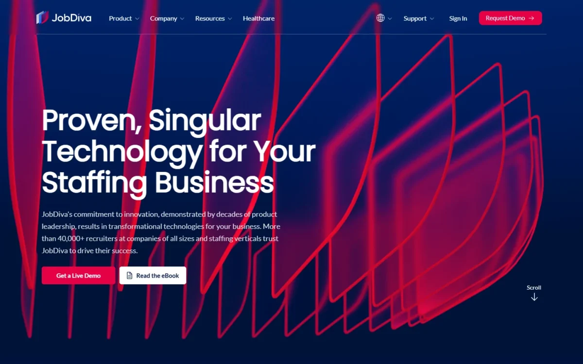 JobDiva homepage, first screen