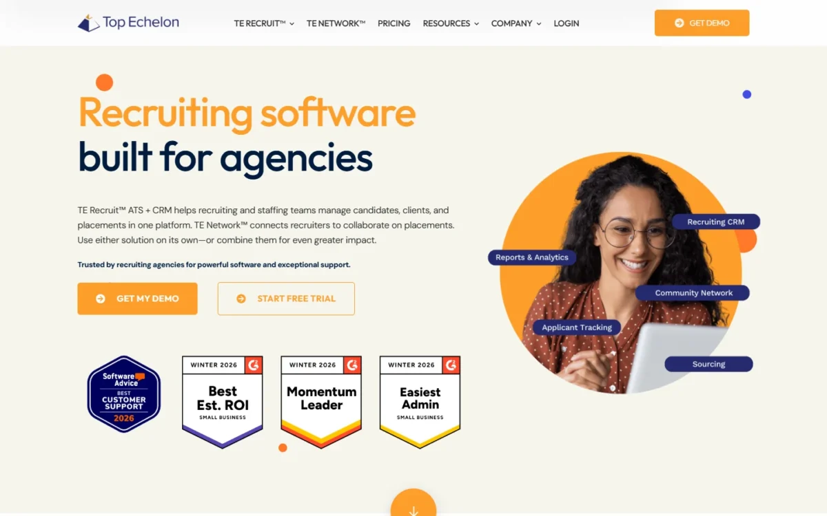 Top Echelon homepage, first screen
