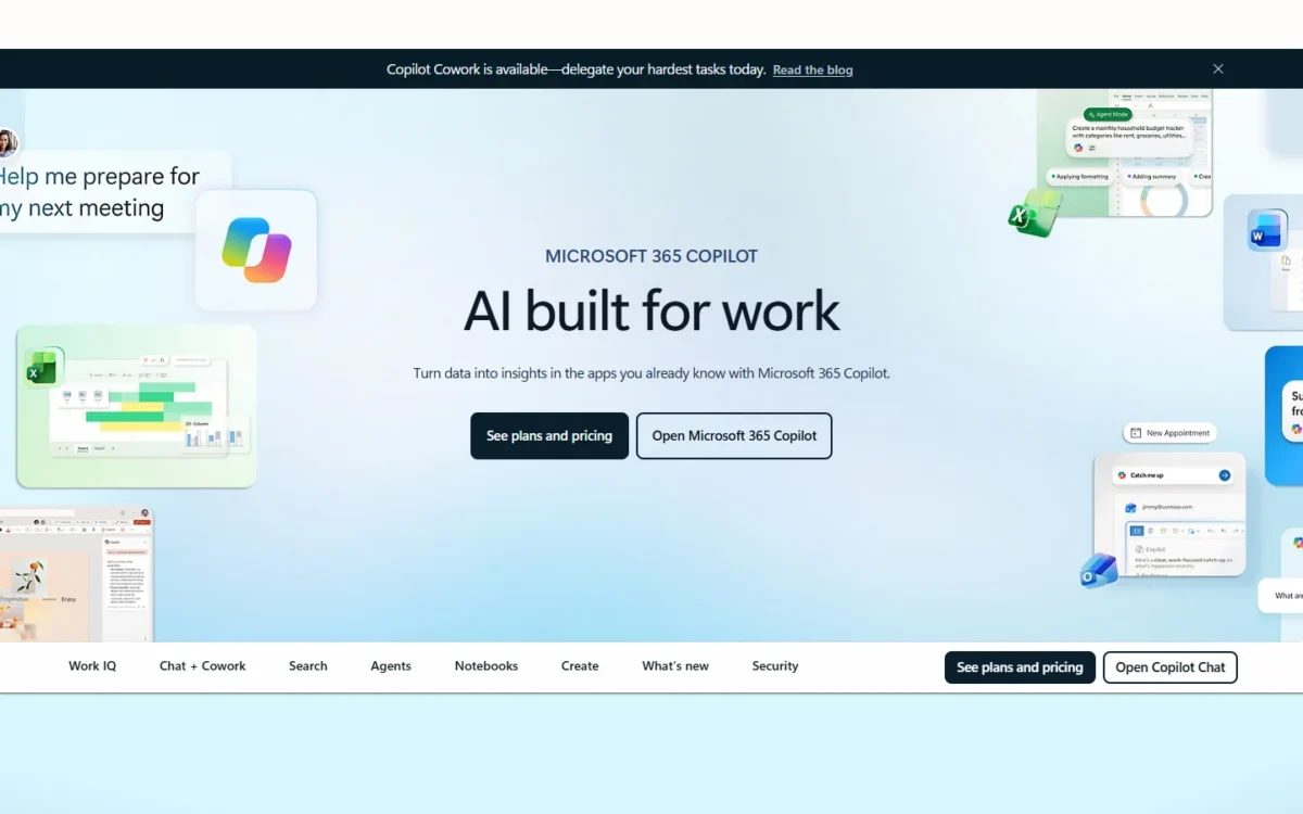 Microsoft 365 Copilot homepage, first screen