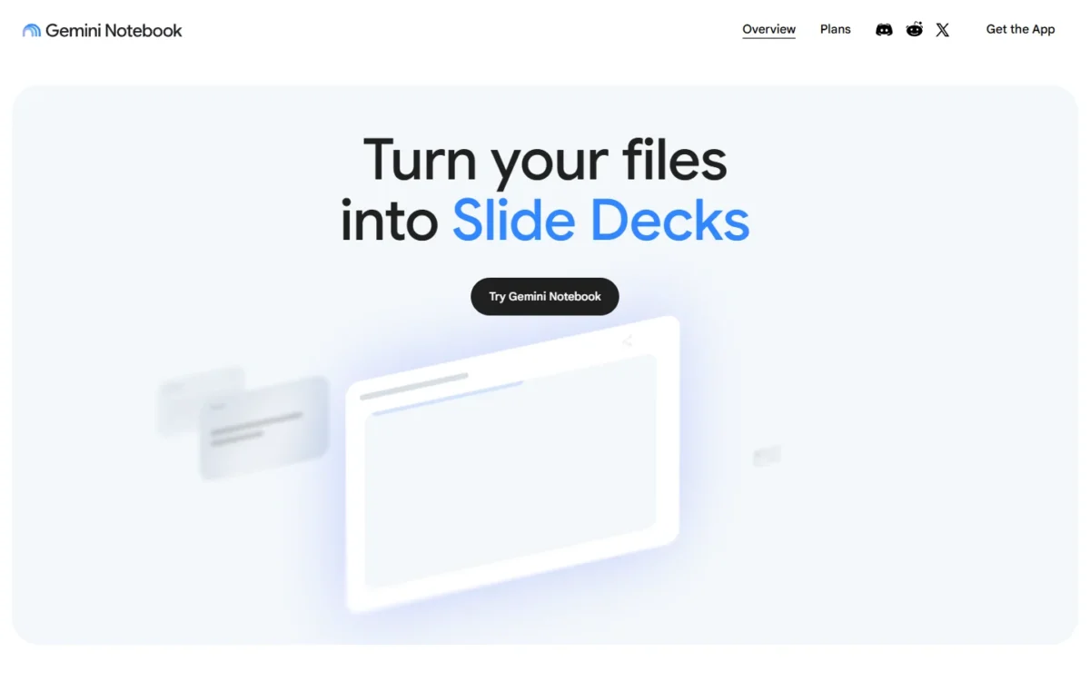 Gemini Notebook homepage, first screen