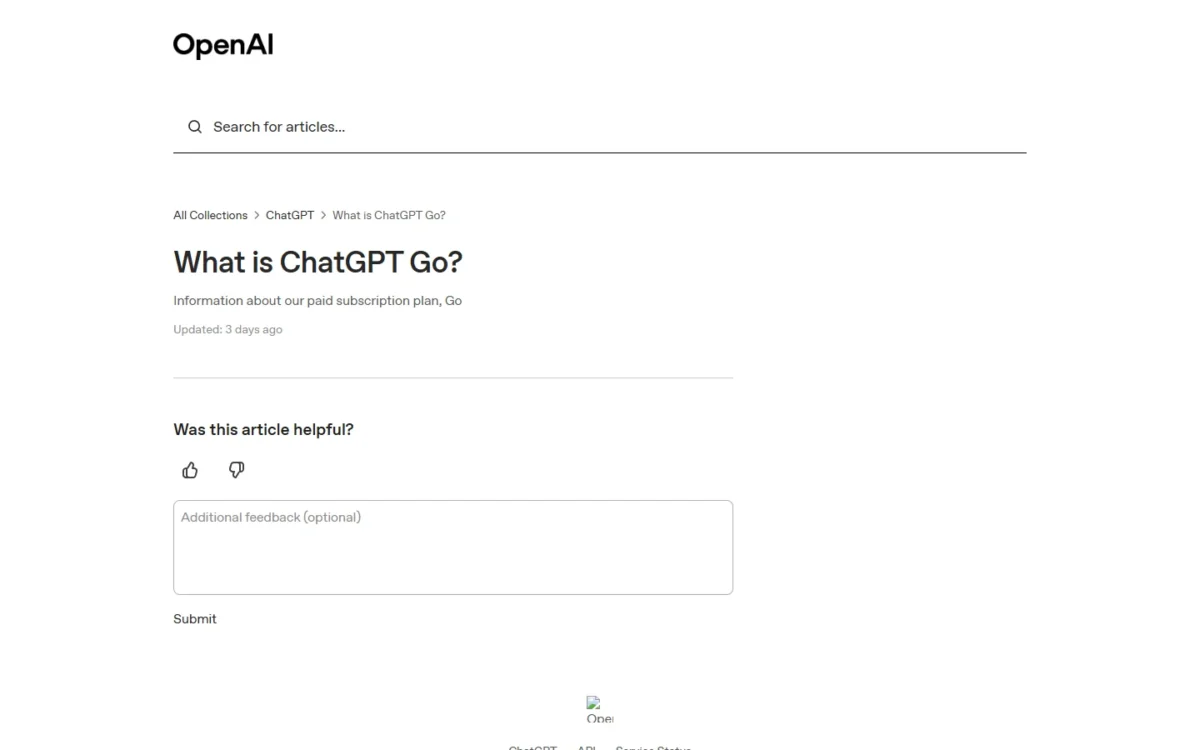 OpenAI Help Center article titled What is ChatGPT Go?