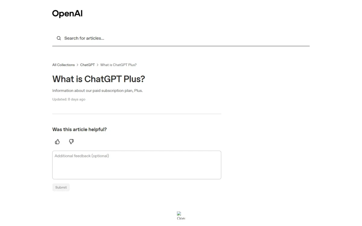 OpenAI Help Center article titled What is ChatGPT Plus?