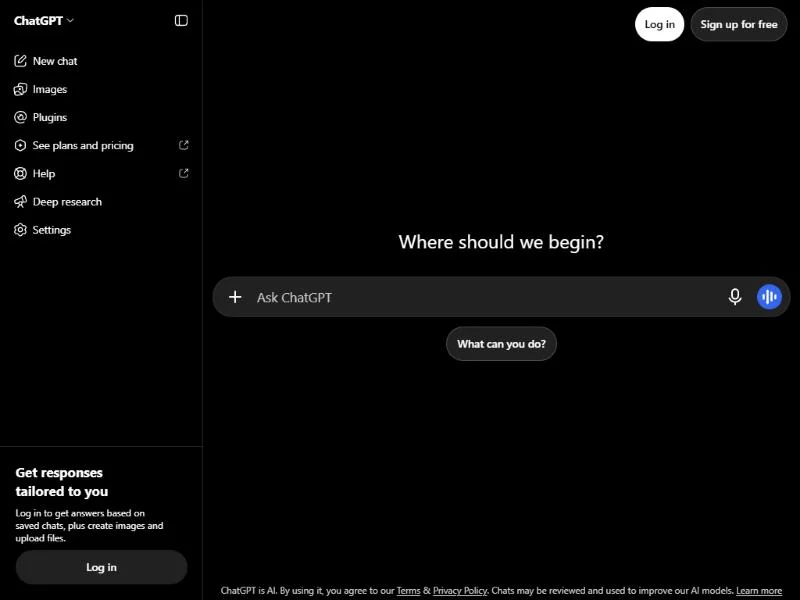 ChatGPT homepage