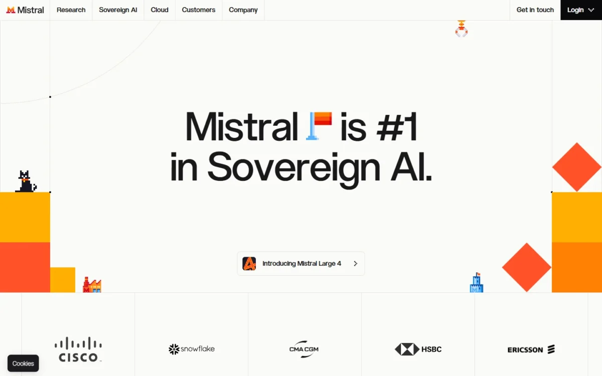 Mistral homepage, first screen