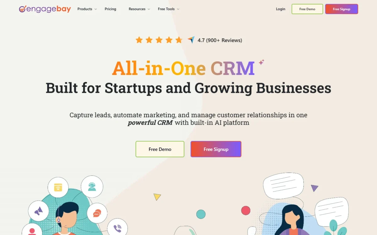 EngageBay homepage, first screen