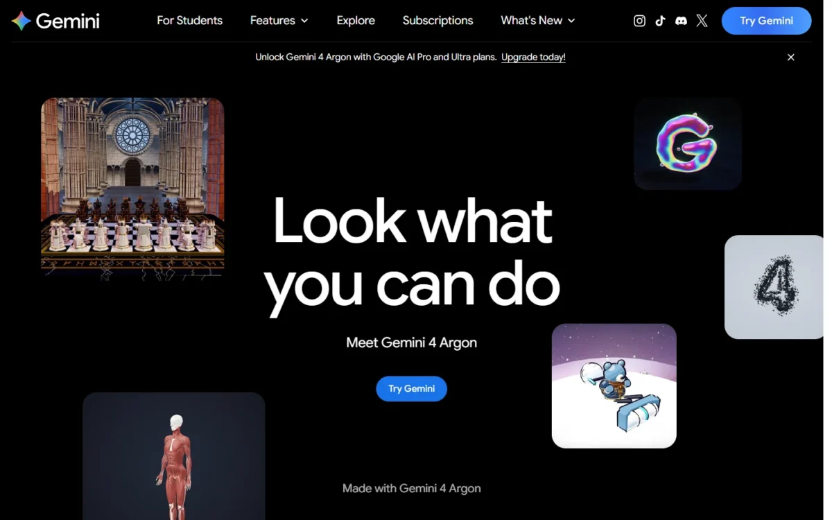 Gemini homepage, first screen