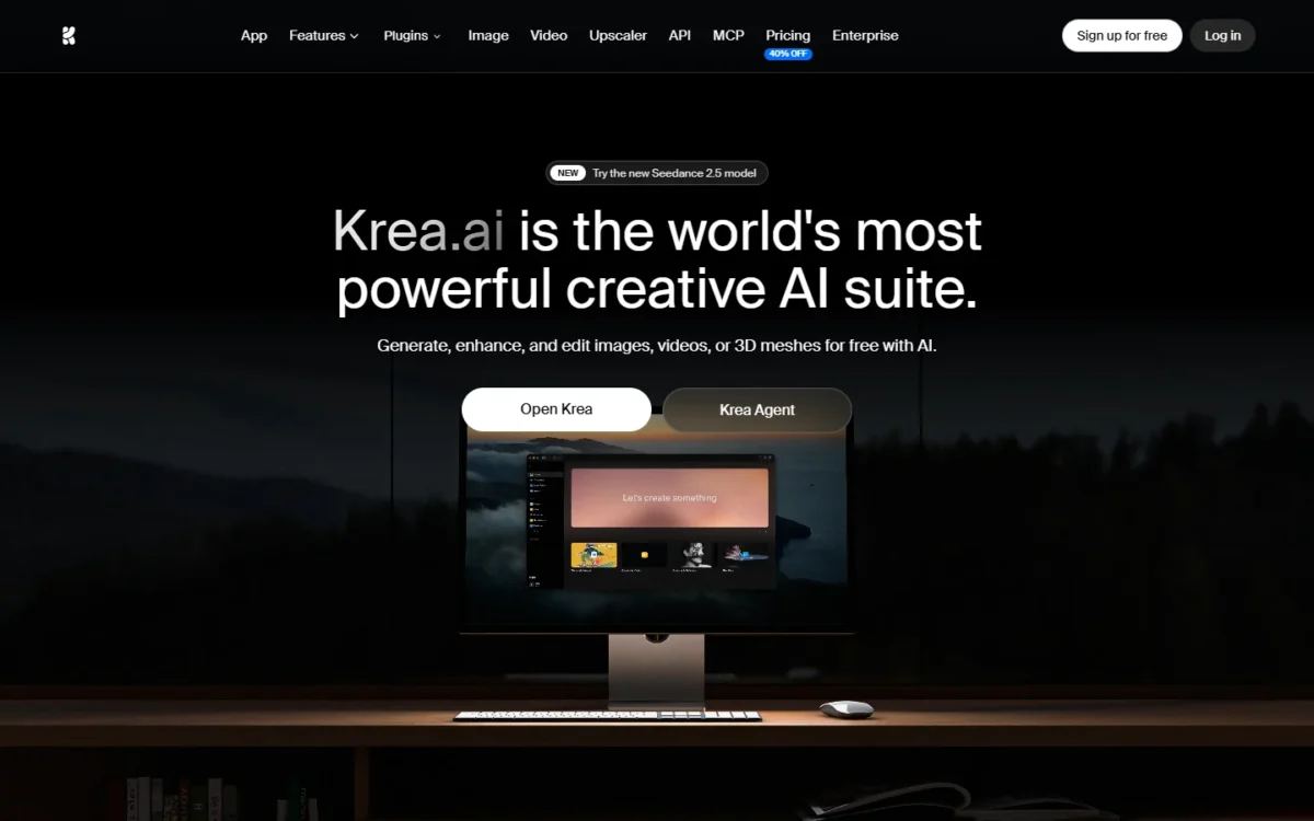 Krea homepage, first screen