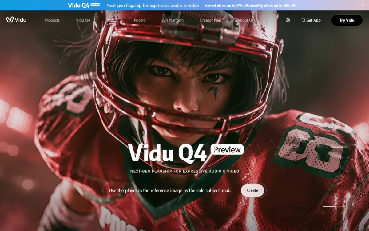 Vidu homepage, first screen