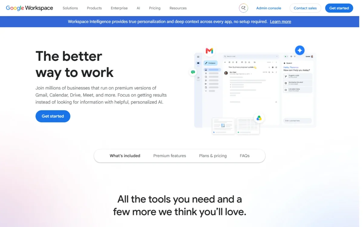 Google Workspace homepage, first screen