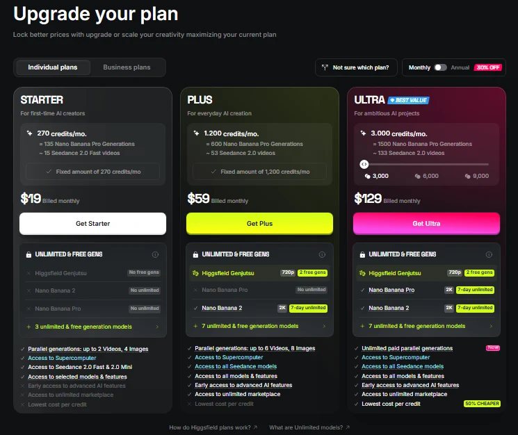 Author's logged-out screenshot from another session on 2026-10-02 (Monthly view): this session was offered a different Starter and Plus deal than the price table above, and no free plan card was shown