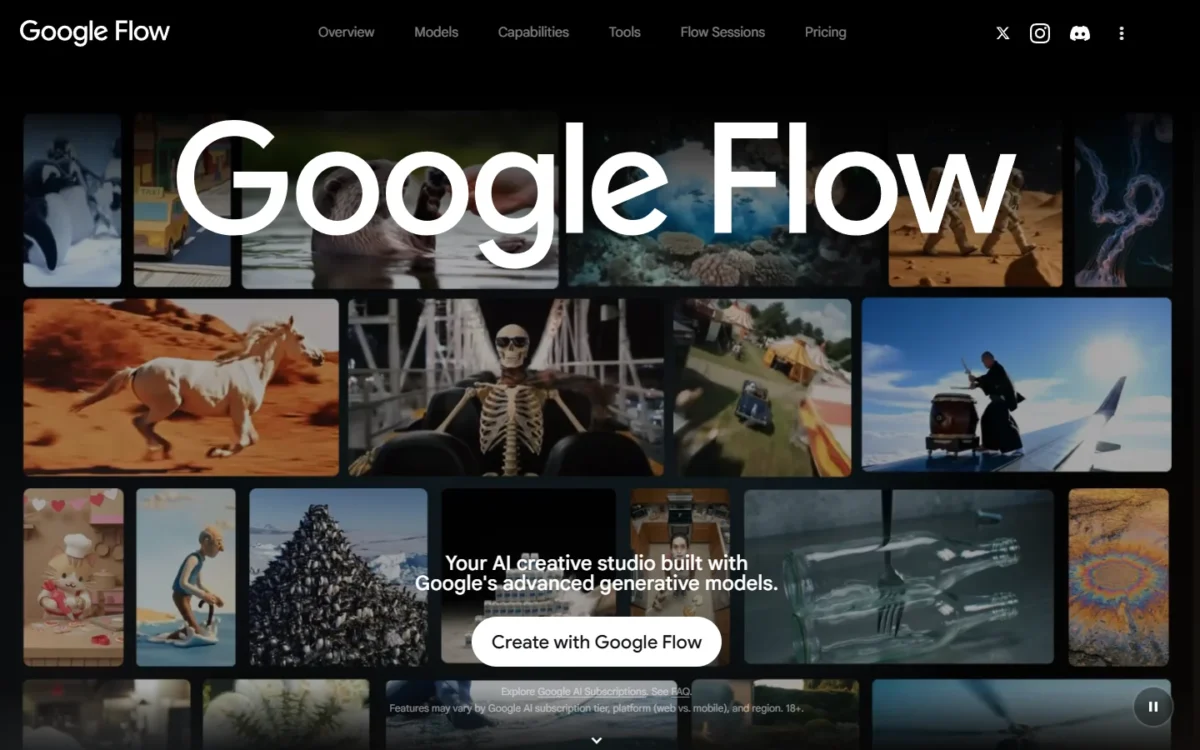 Google Flow homepage first screen with the Create with Google Flow button