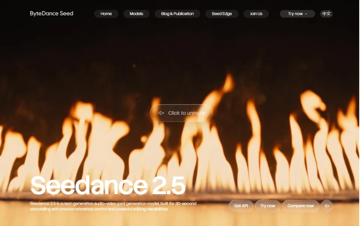 ByteDance Seed's Seedance 2.5 model page, first screen