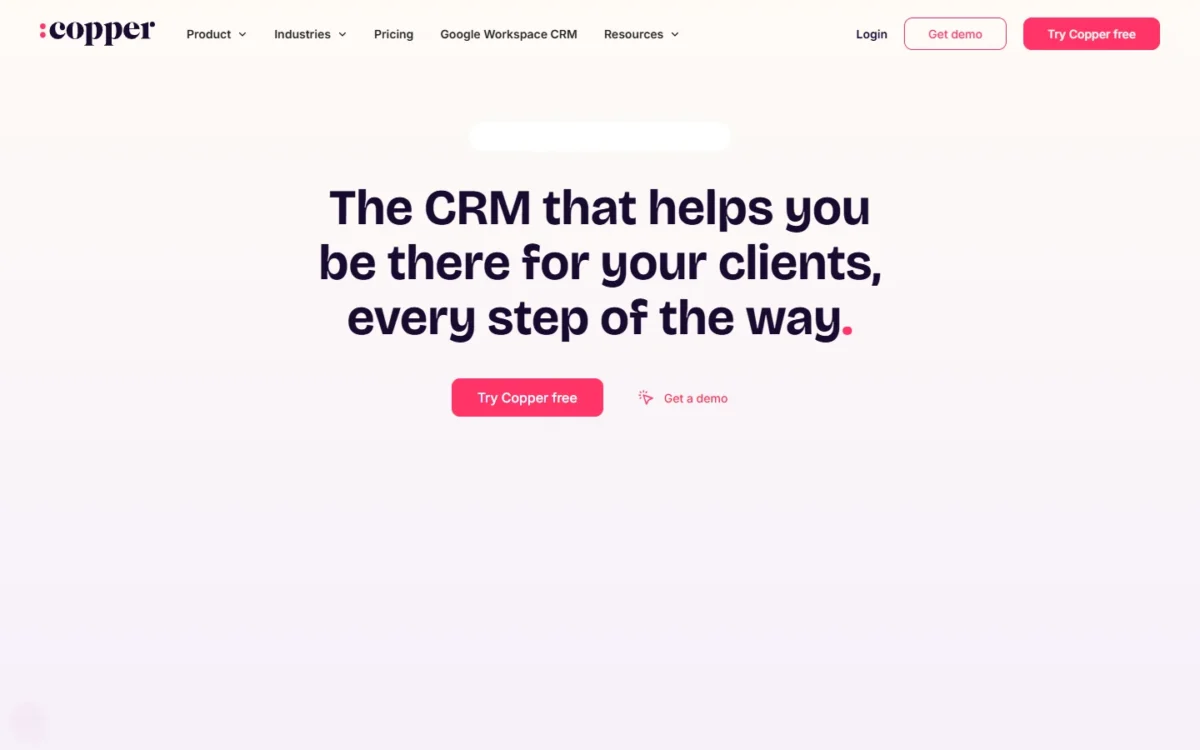 Copper homepage, first screen
