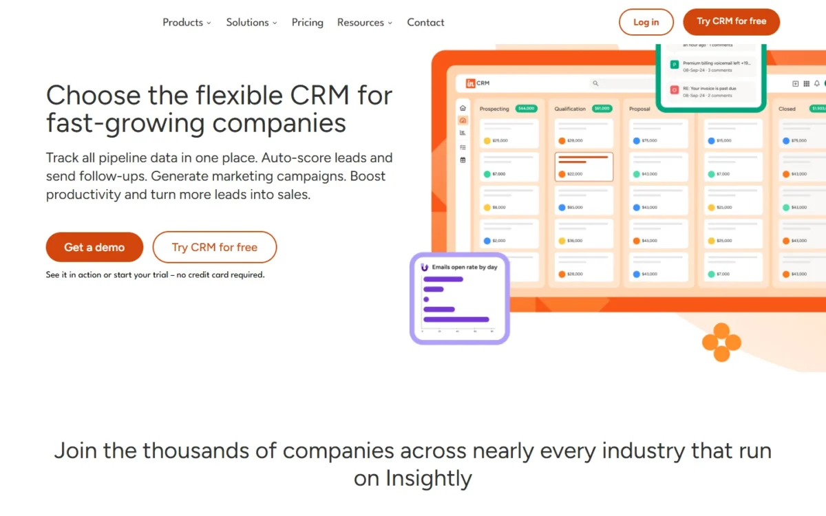 Insightly homepage, first screen