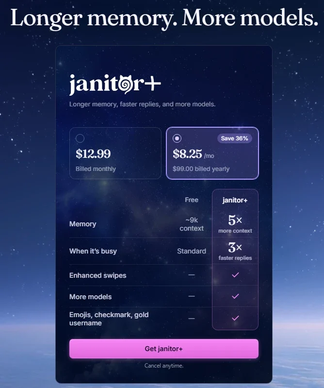 Janitor AI pricing page