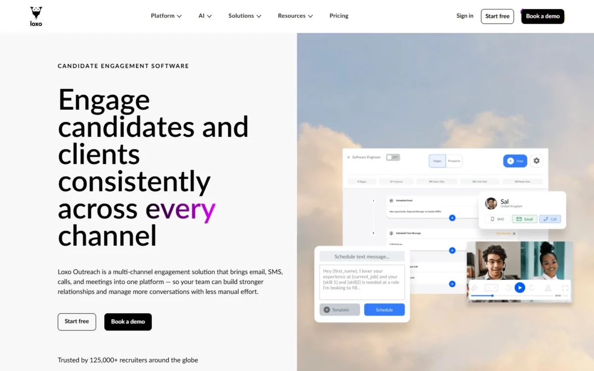 Loxo Outreach page with a sequence builder and a message composer