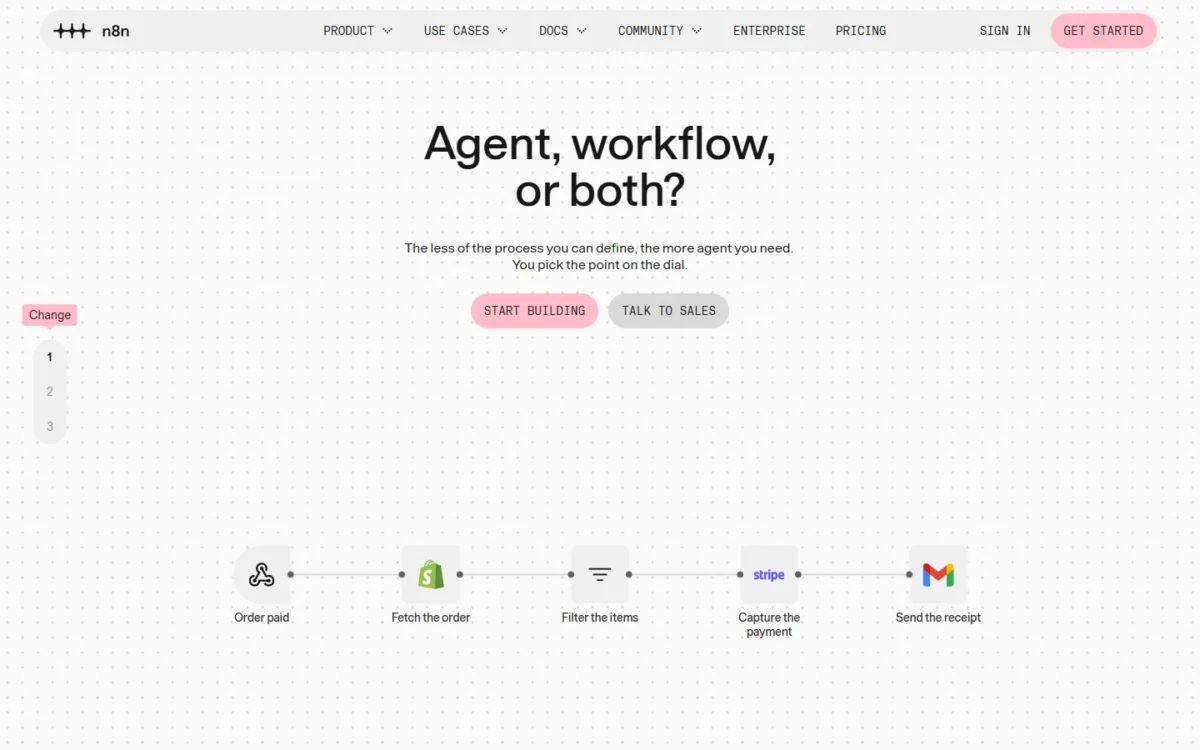 n8n agents page, first screen