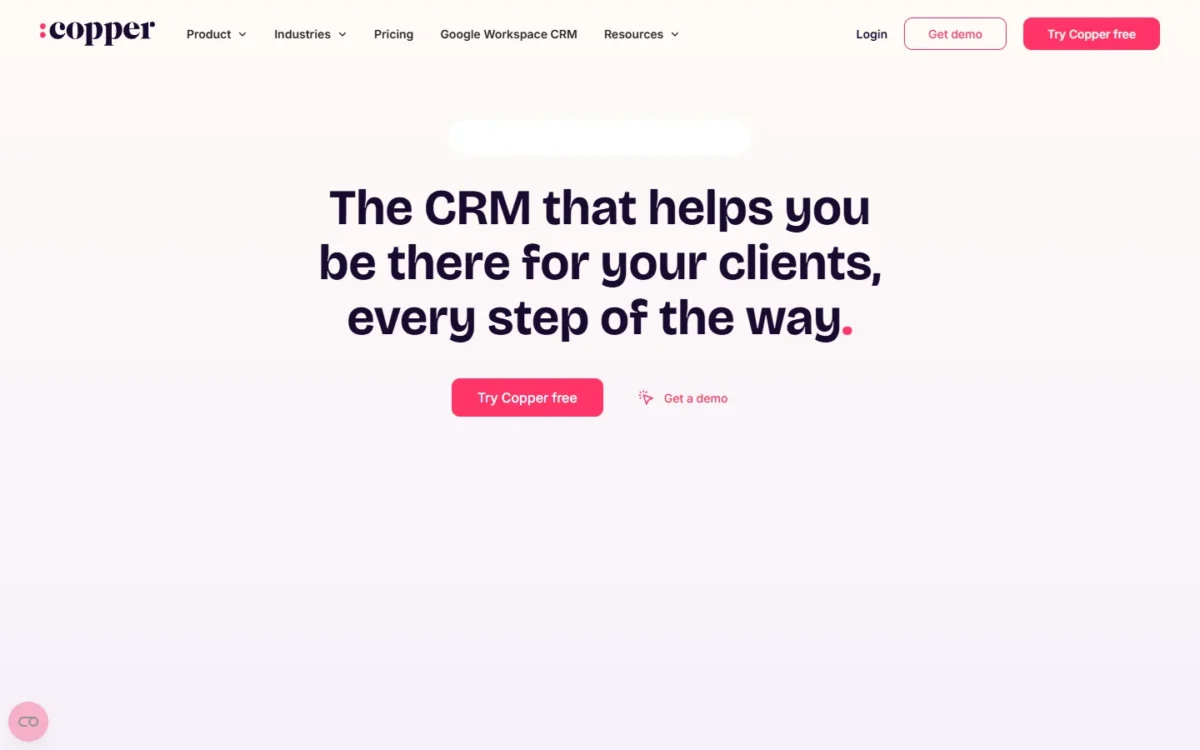 Copper homepage, first screen