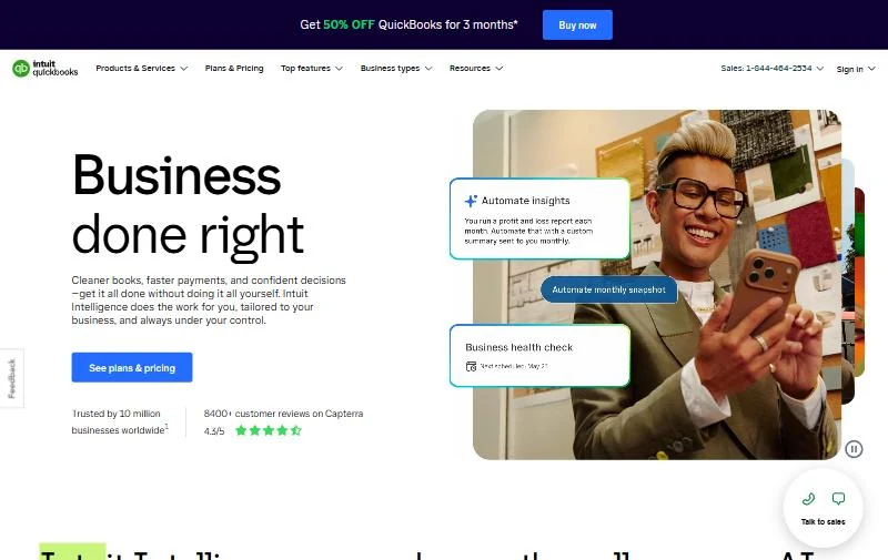 QuickBooks Online homepage