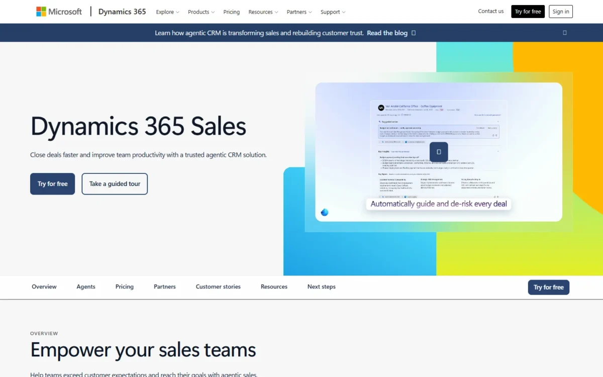 Dynamics 365 Sales product page, first screen