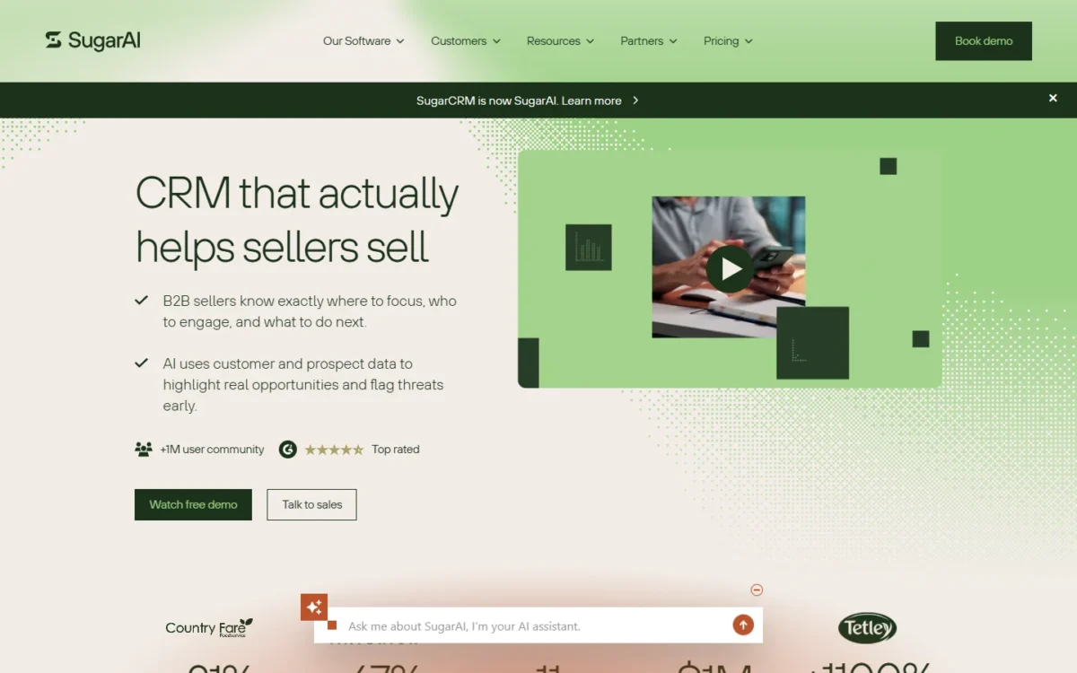 SugarAI homepage for Sugar Sell, first screen
