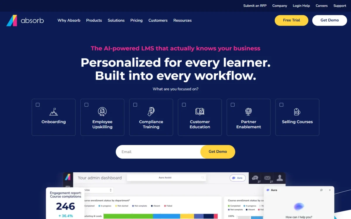 Absorb LMS homepage, first screen