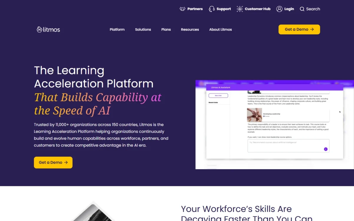 Litmos homepage, first screen