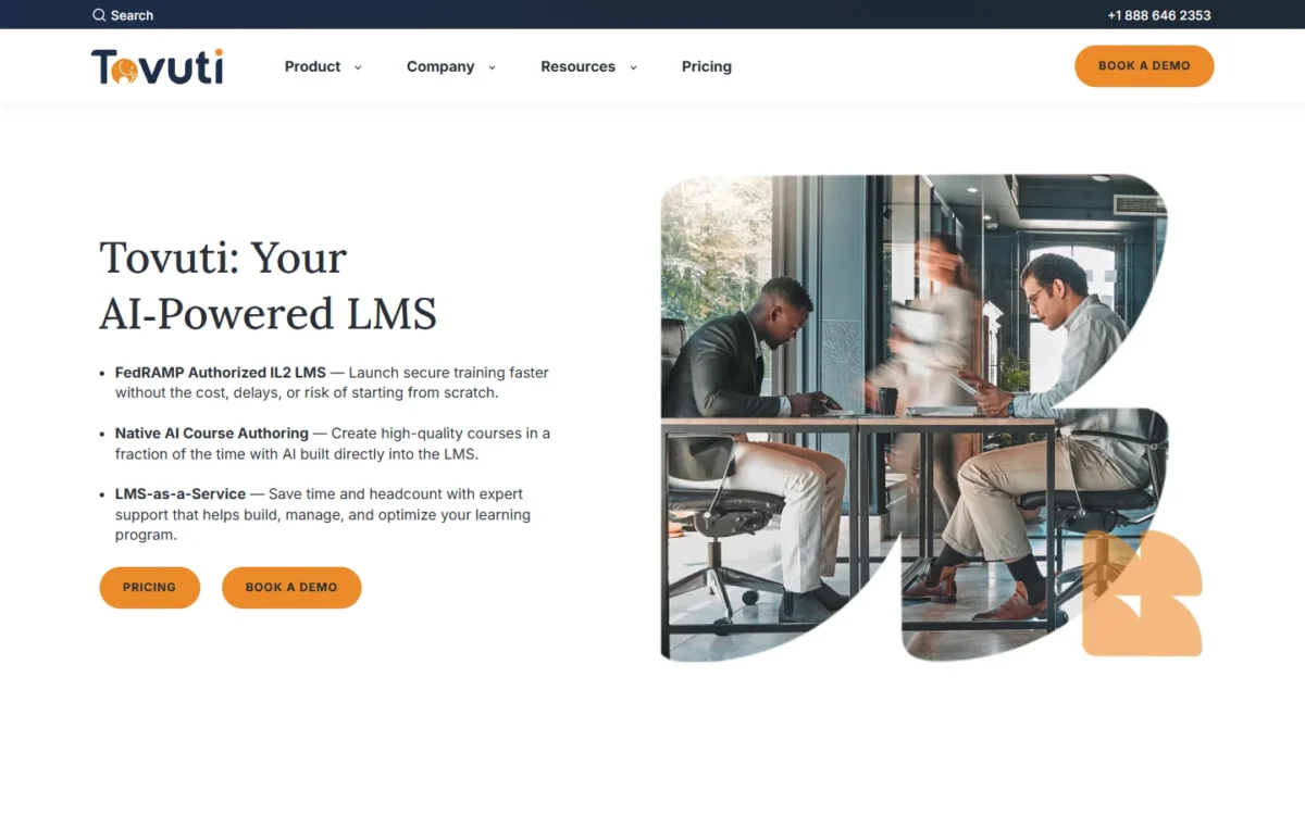 Tovuti LMS homepage, first screen
